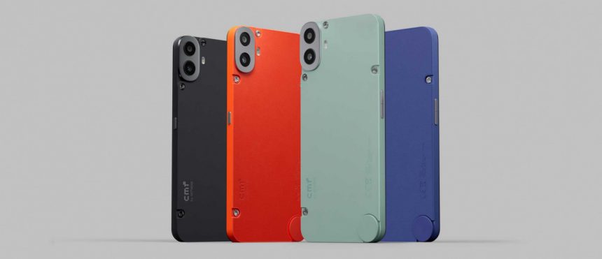 CMF Phone 1 in 4 colorways: Black, Orange, Ming and Dark blue.