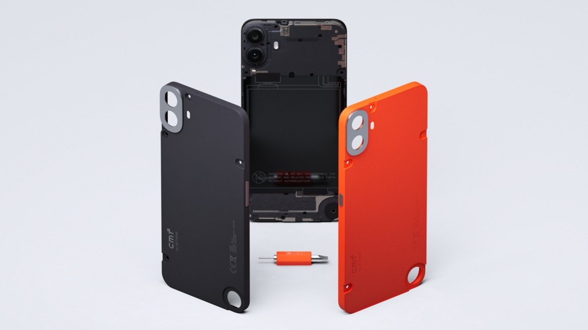 CMF Phone 1 without its backplate, showing its ability to switch it.