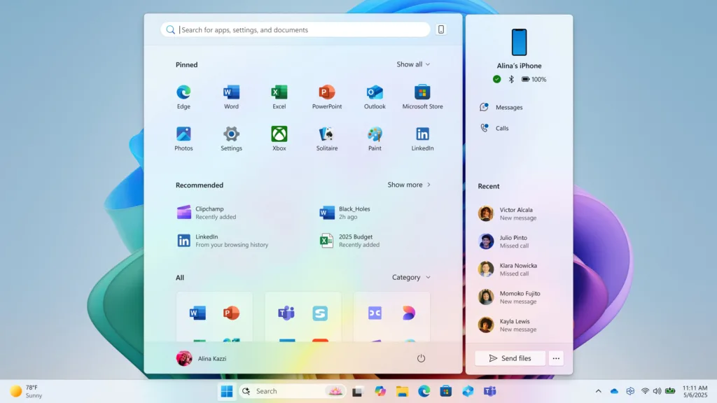 מסך ההתחל החדש ב-Windows 11