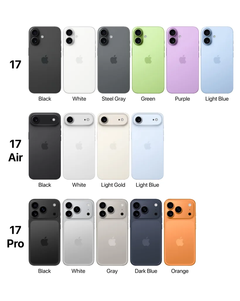 כל הצבעים של סדרת האייפון 17 | תמונה: AppleHub X