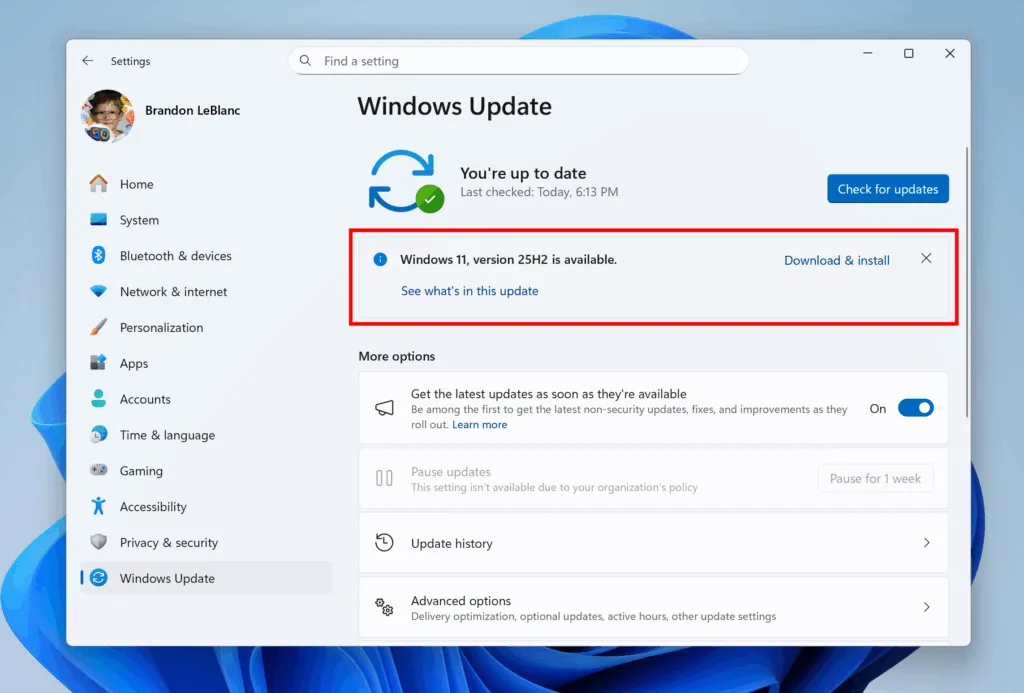 Windows 11 25H2 | תמונה: מיקרוסופט