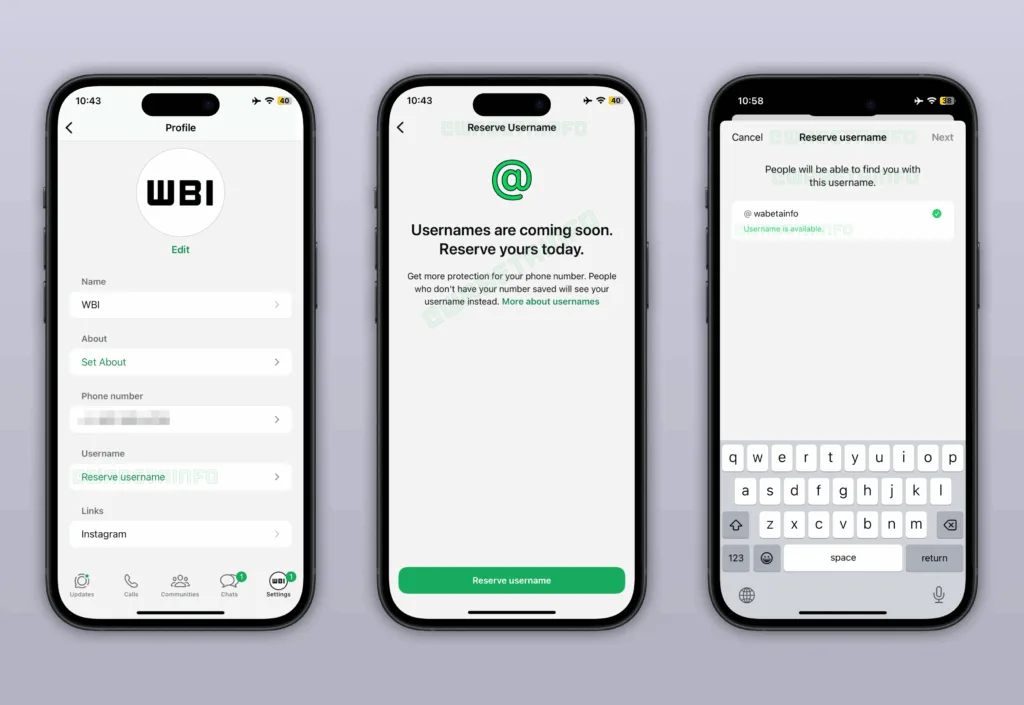 בחירת שם משתמש בוואטסאפ | תמונה: WABetainfo