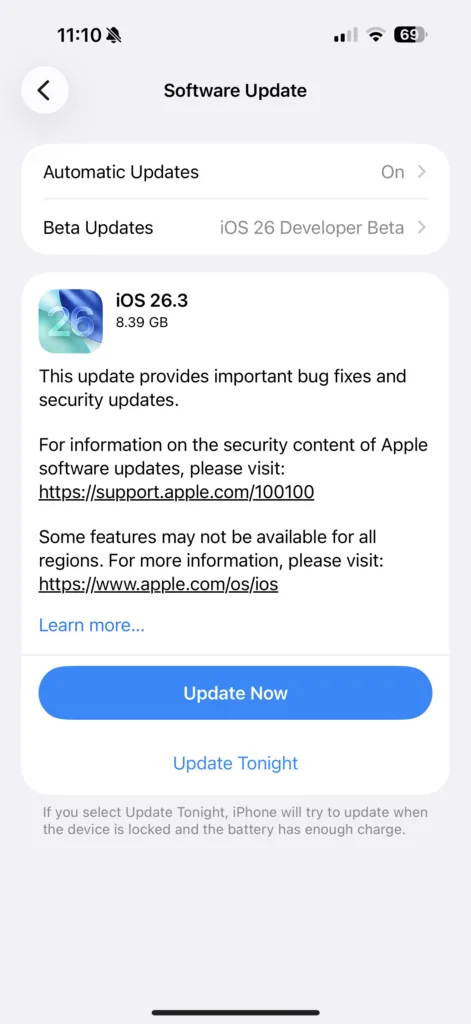 iOS 26.3 | תמונה: צילום מסך