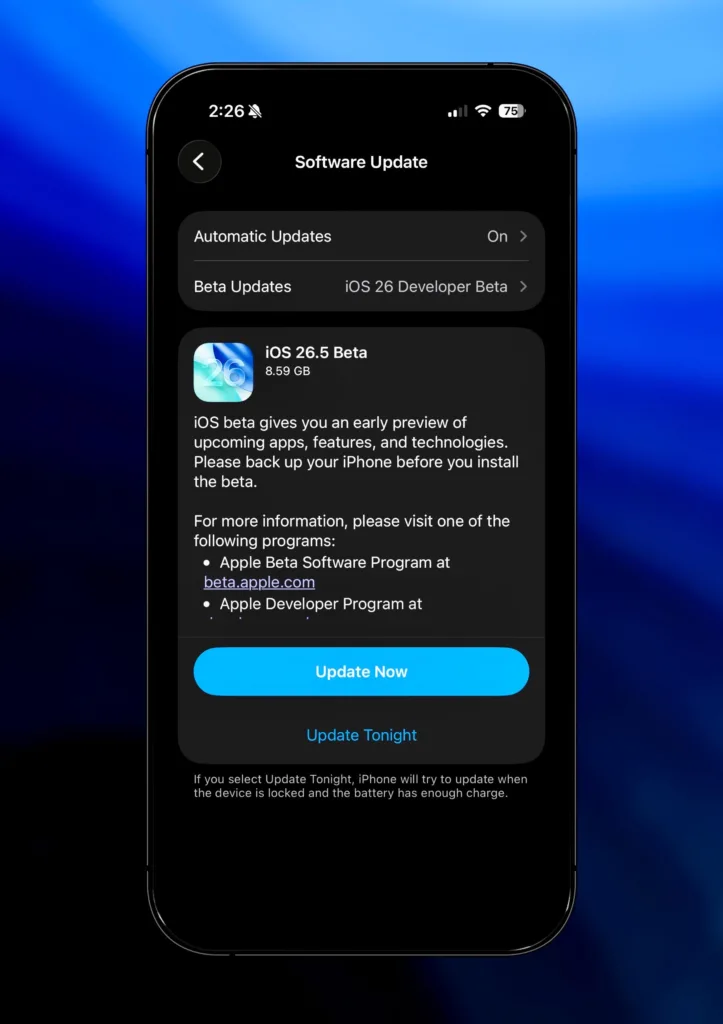 iOS 26.5 בטא | תמונה: צילום מסך