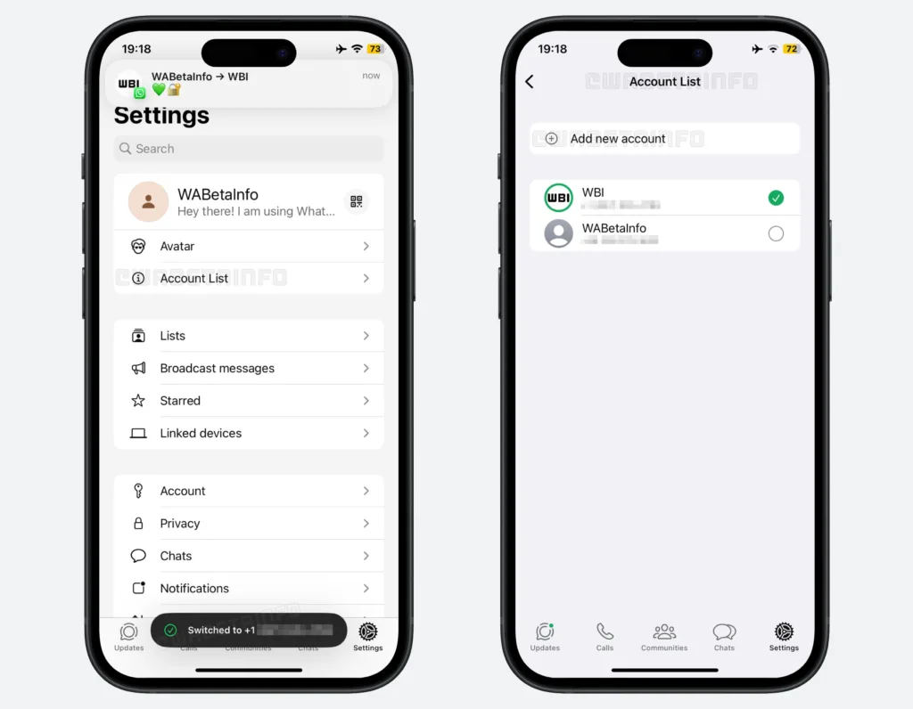 ריבוי חשבונות בוואטסאפ | תמונה: WABetainfo