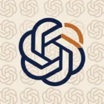 לוגו OpenAI בצבע כחול-כהה וכתום על רקע דפוס חוזר.