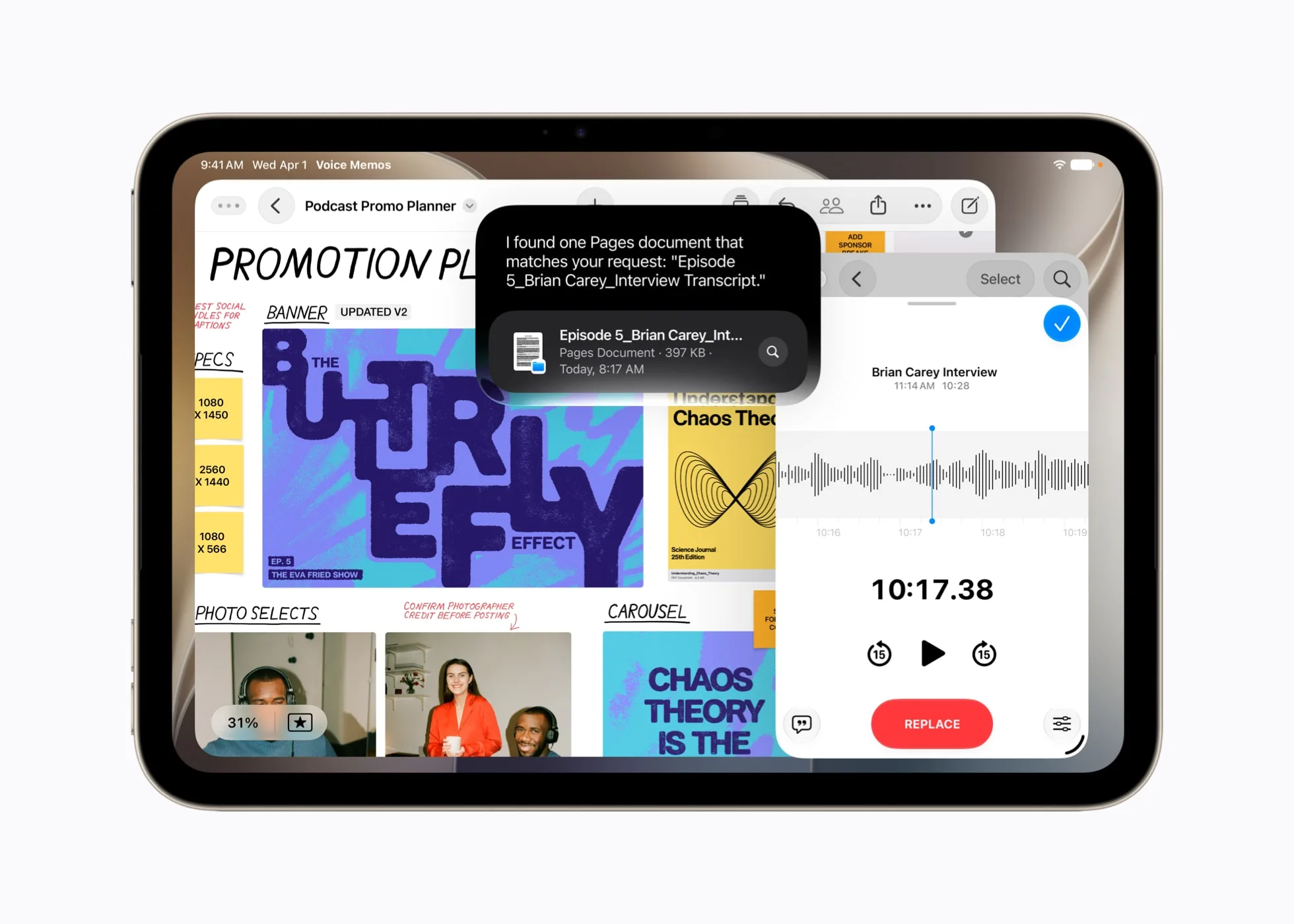 מערכת iPadOS מציגה ריבוי חלונות פתוחים במקביל במסך